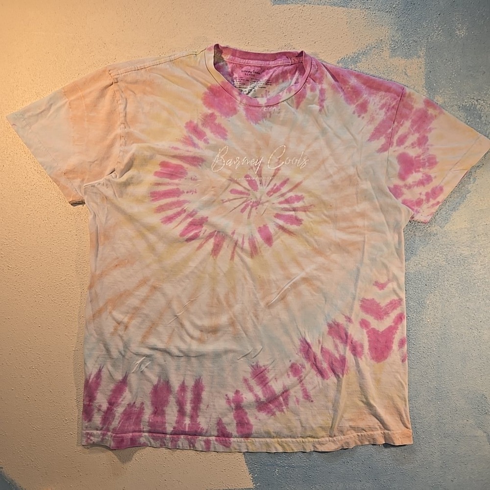 Barney Cools Mens XL Tie Dye T Shirt‎ Pink Orange Cream Spiral Short Sleeve Tee